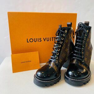 LOUIS VUITTON Patent Calfskin Monogram Star Trail Ankle Boots